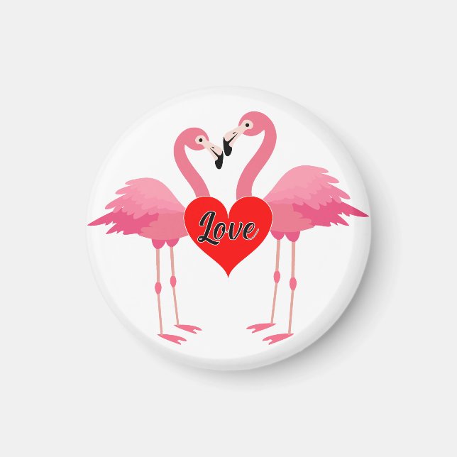 Imã Design de Amor Flamingo Rosa - Magnet: Círculo (Frente)