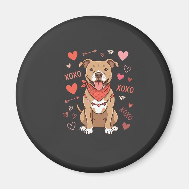 Imã Design de Amor XOXO Cachorro Pitbull no Dia dos Na (Frente)