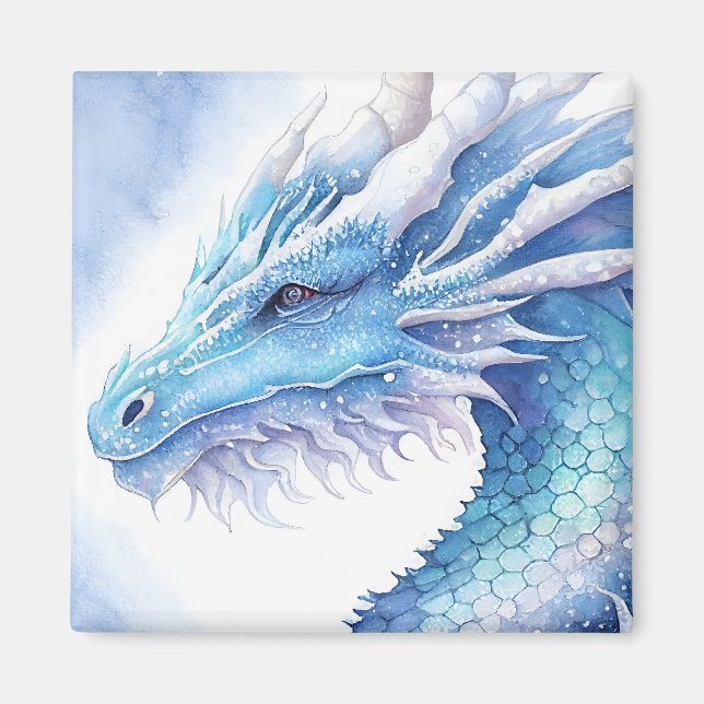 Imã Design de aquarela de dragão de gelo azul (Frente)