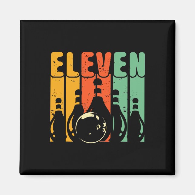 Imã Design de boliche de aniversário de 11 anos retrô  (Frente)
