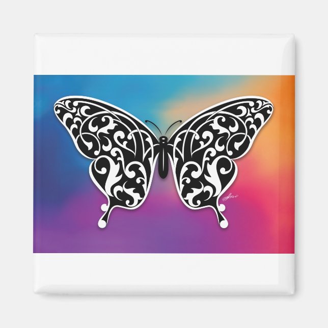 Imã Design de borboleta com cores sunset (Frente)