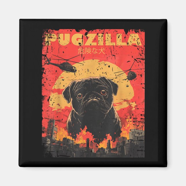 Imã Design de camiseta Pugzilla para dono de Pug retrô (Frente)