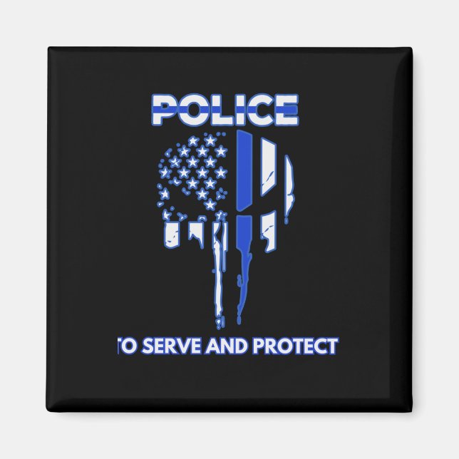Imã Design de Caveira da Polícia com Linha Azul (Frente)
