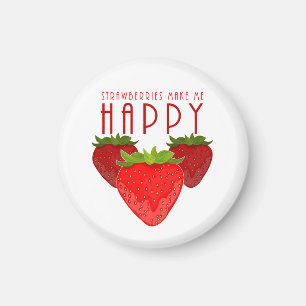 Imã Design de Citação de Morango Fofo Fruta Feliz