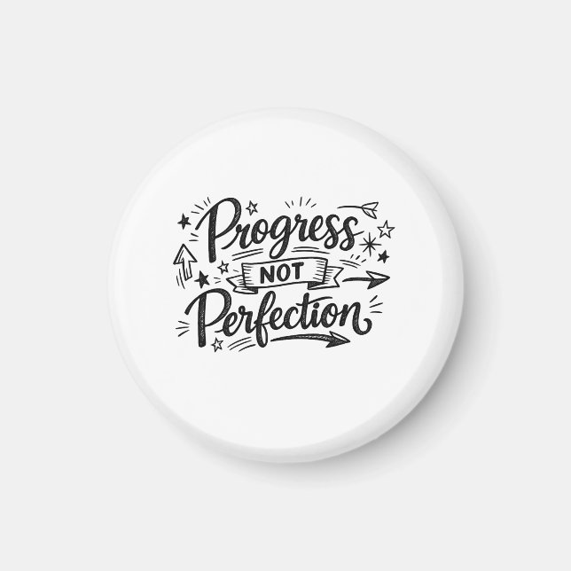 Imã Design de Citação Motivacional Progresso Não Perfe (Frente)