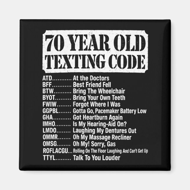 Imã Design de código de texto de pessoa idosa de 70 an (Frente)