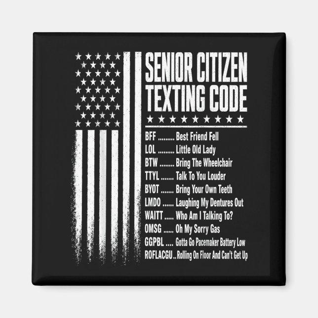 Imã Design de código de texto para cidadãos seniores e (Frente)