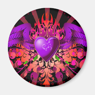 Imã Design de Coração Asas Roxo