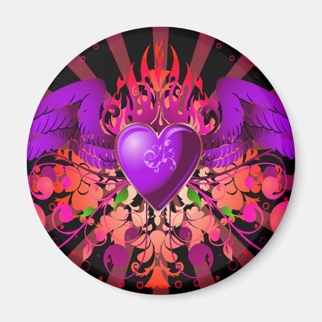 Imã Design de Coração Asas Roxo (Frente)