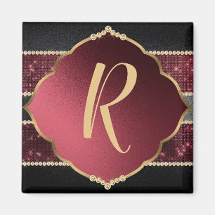 Imã Design de Diamante Elegante Dourado e Roxo Monogra