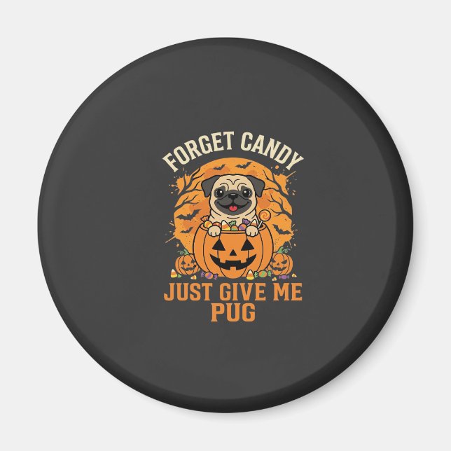 Imã Design de Doces de Halloween Engraçado Pug_1 (Frente)