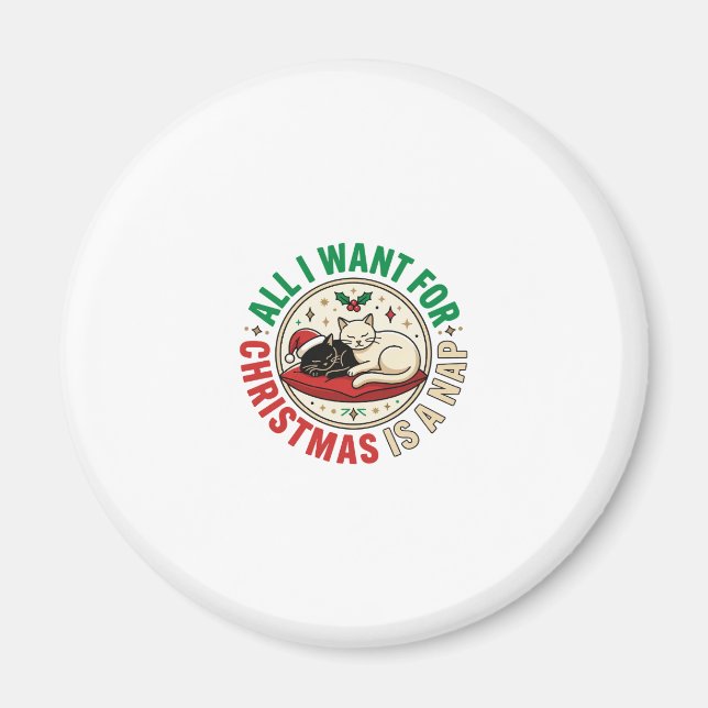 Imã Design de Férias de Soneca de Gato de Natal (Frente)