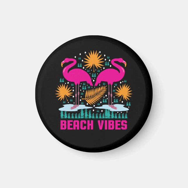 Imã Design de Flamingos Rosa Vibes de Praia (Frente)