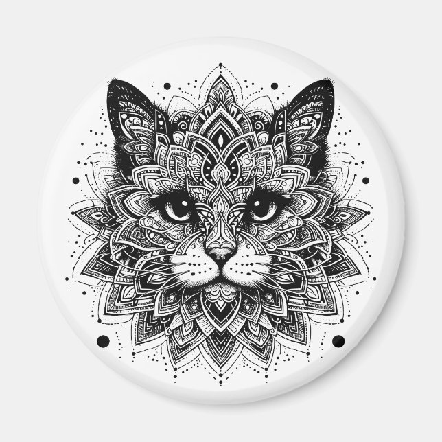 Imã Design de Gato com Padrão Mandala (Frente)