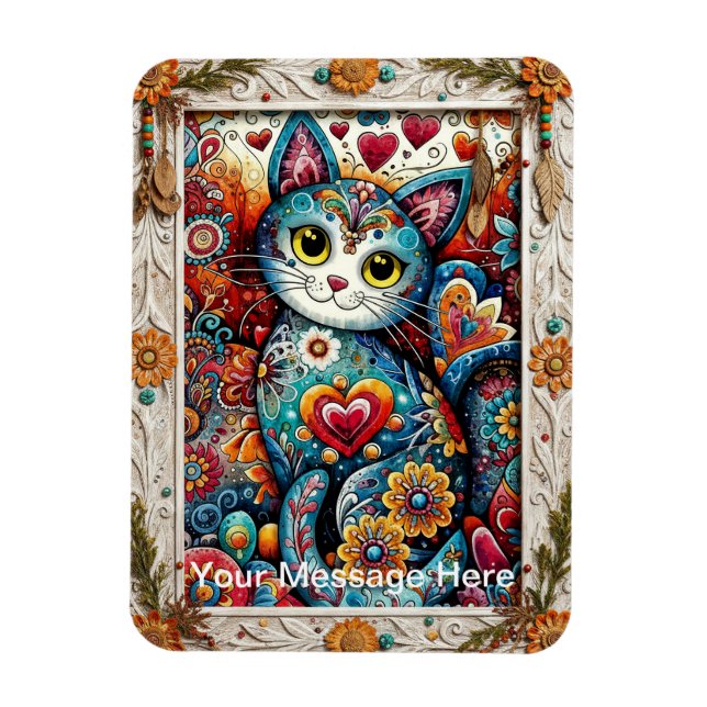 Ímã design de gato de flor Boho (Vertical)