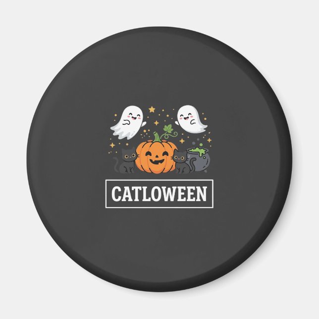 Imã Design de Gato Fantasma Fofo Catloween de Hallowee (Frente)