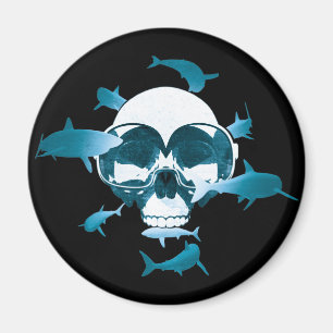 Imã Design de Gráfico de Tubarões e Caveira de Mergu