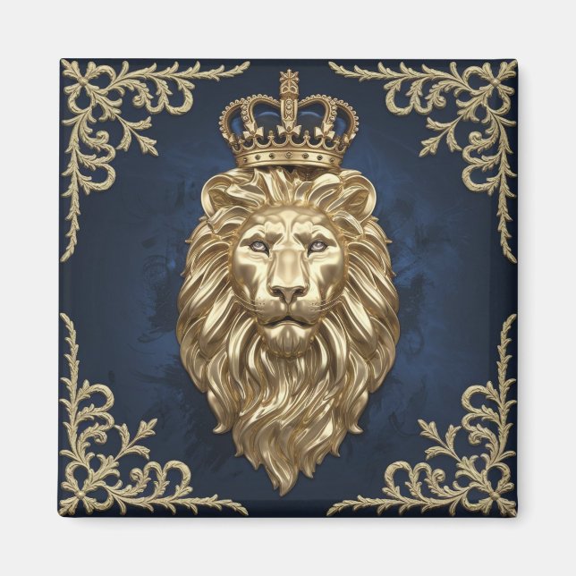 Imã Design de Leão Regal - Marinho Azul e Decoração de (Frente)