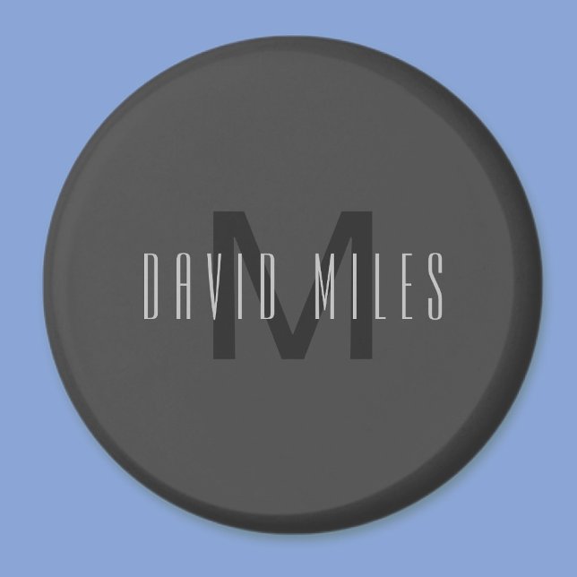 Imã Design de Monograma Mínimo Moderno Cinza Escuro Ed (Criador carregado)