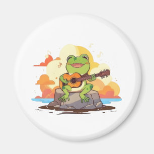 Imã Design de Música Kawaii Pôr do Sol Sapo com Guitar