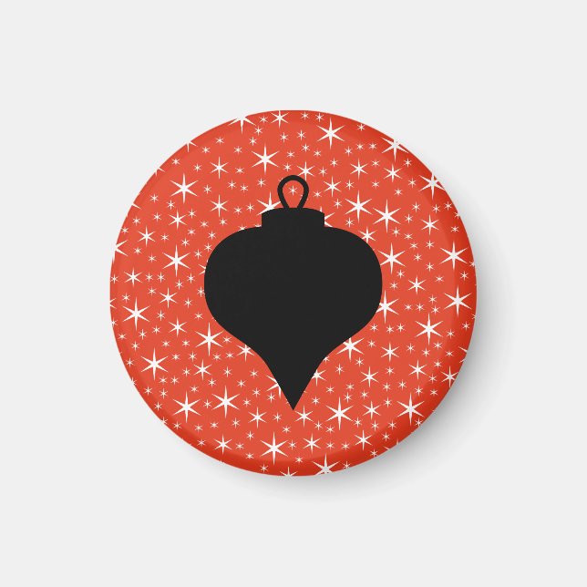Imã Design de Natal em preto, vermelho e branco. (Frente)