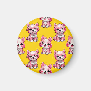 Imã Design de Padrão de Cachorro Rosa - Amarelo