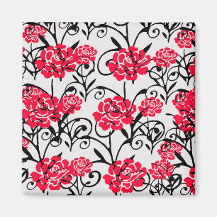 Imã Design de Padrão de Ilustração Floral da rosa verm