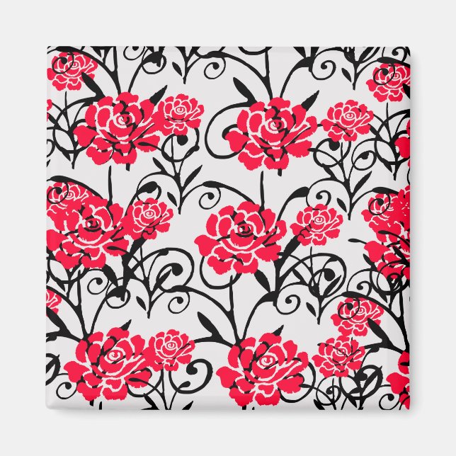 Imã Design de Padrão de Ilustração Floral da rosa verm (Frente)