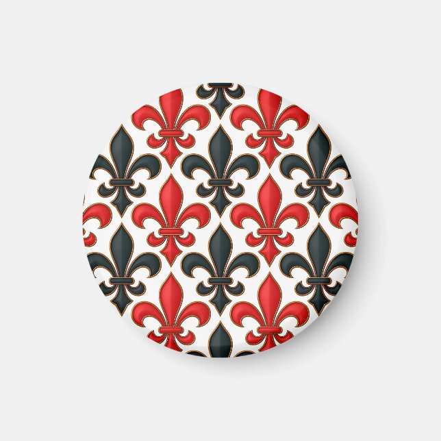 Imã Design de padrão do Red Black Barroco Fleur-de-lis (Frente)