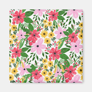 Imã Design de Pintura de Mão Floral Primavera, Vermel