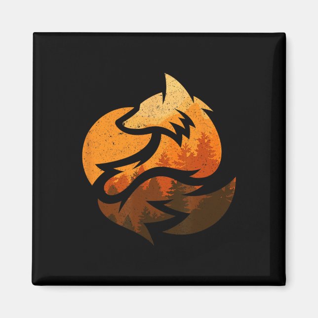 Imã Design de Raposa Com Árvores Naturais Caçando (Frente)