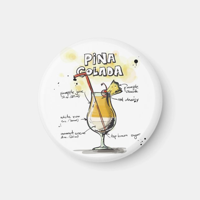 Imã Design de receitas de bebidas Pina Colada (Frente)