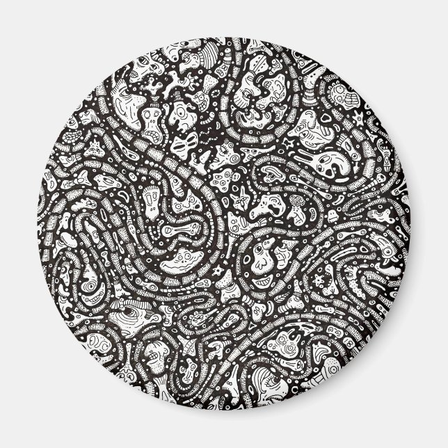 Imã Design de Rostos Estranhos Desenho Animado Curvo e (Frente)