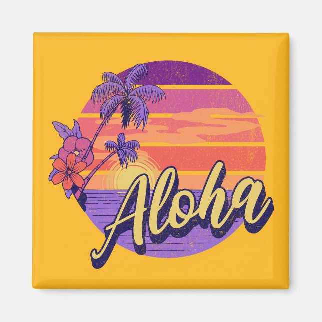 Imã Design de texto "Aloha" com estilo retrô (Frente)