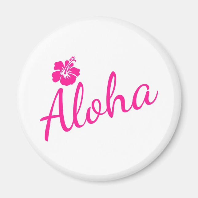 Imã Design de texto rosa original ALOHA e flor (Frente)