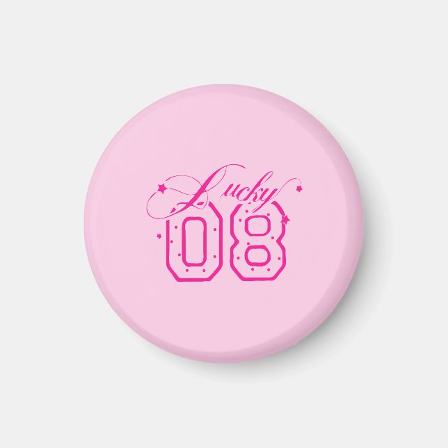 Imã Design de Tipografia Neon Rosa Lucky 08 (Frente)