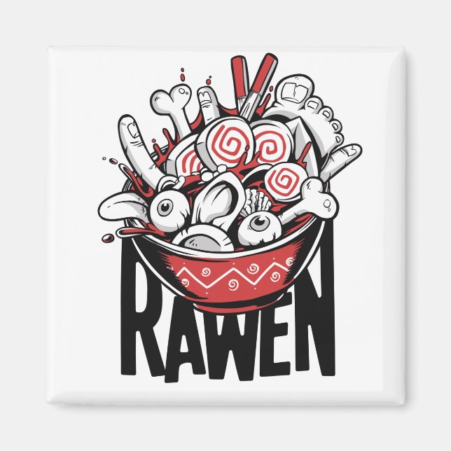 Imã Design de Zumbi Louco de Macarrão Ramen (Frente)