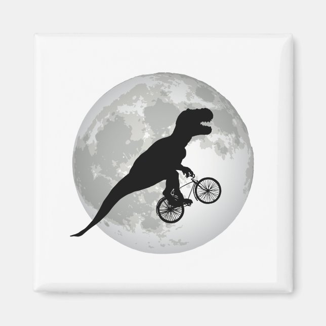Imã Design Divertido de T-Rex Voando na Lua (Frente)