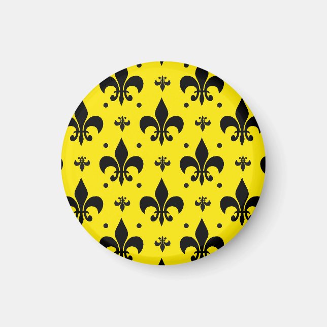 Imã Design do padrão Fleur-de-lis de fundo amarelo (Frente)