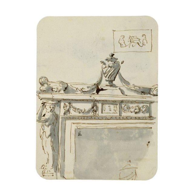 Ímã Design esboçado para uma lareira (caneta e tinta e (Vertical)