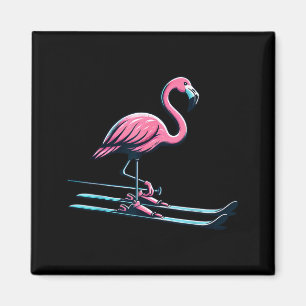 Imã design fofo de flamingo de esqui esportes de inver