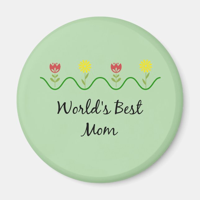 Imã design gráfico de flores "Melhor Mãe do Mundo" (Frente)