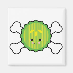 Imã design kawaii de fatia de picles e ossos cruzados