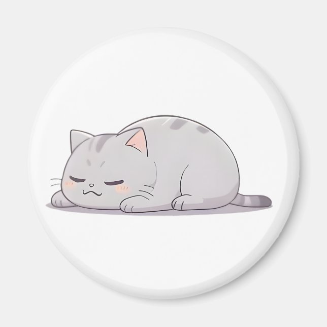 Imã Design Kawaii de Gato Sonolento Mal-Humorado (Frente)