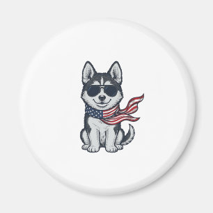 Imã Design Vetorial de Cachorro Husky Patriótico Vinta