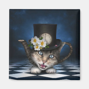 Imã Design Whimsical Teapot Gato Mad Hatter
