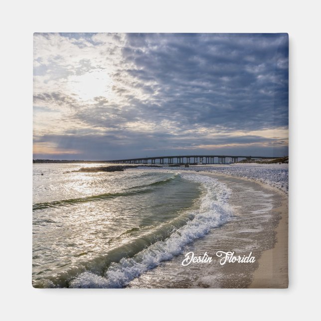 Imã Destruin Florida Evening Waves Square Magnet (Frente)