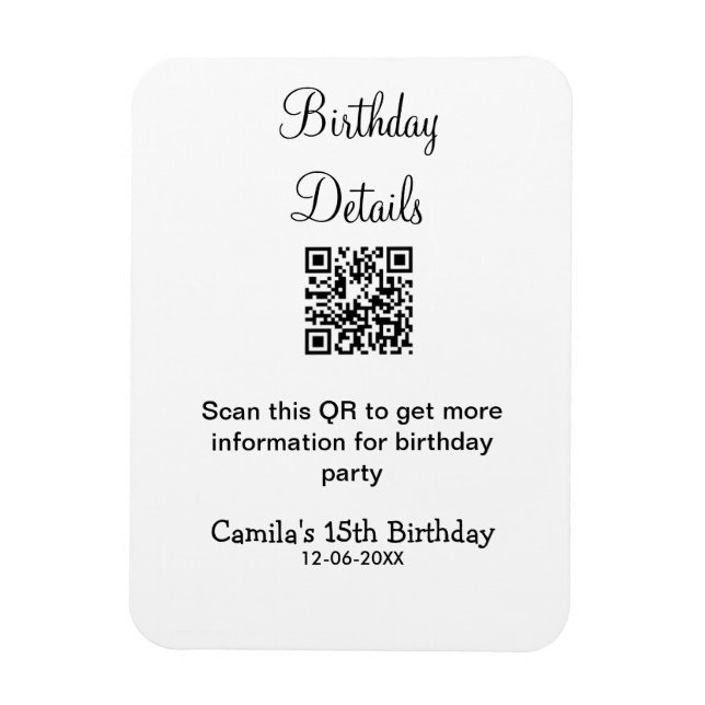 Ímã Detalhes da festa de aniversário de verificação QR (Vertical)