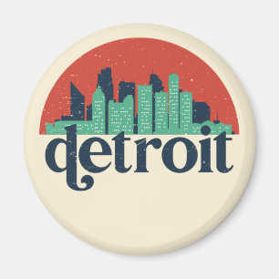 Imã Detroit Michigan City Skyline Retro Cityscape Art