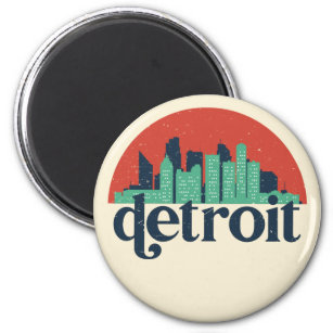 Imã Detroit Michigan City Skyline Retro Cityscape Art